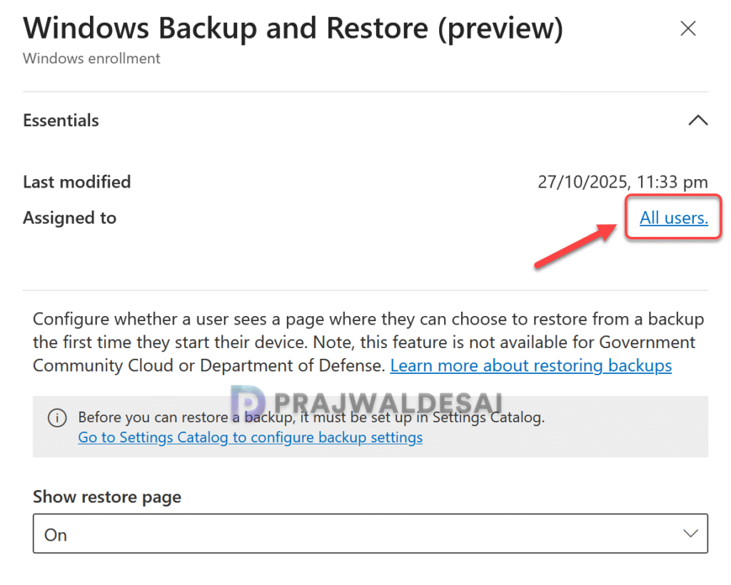 Monitor Windows Restore Policy in Intune