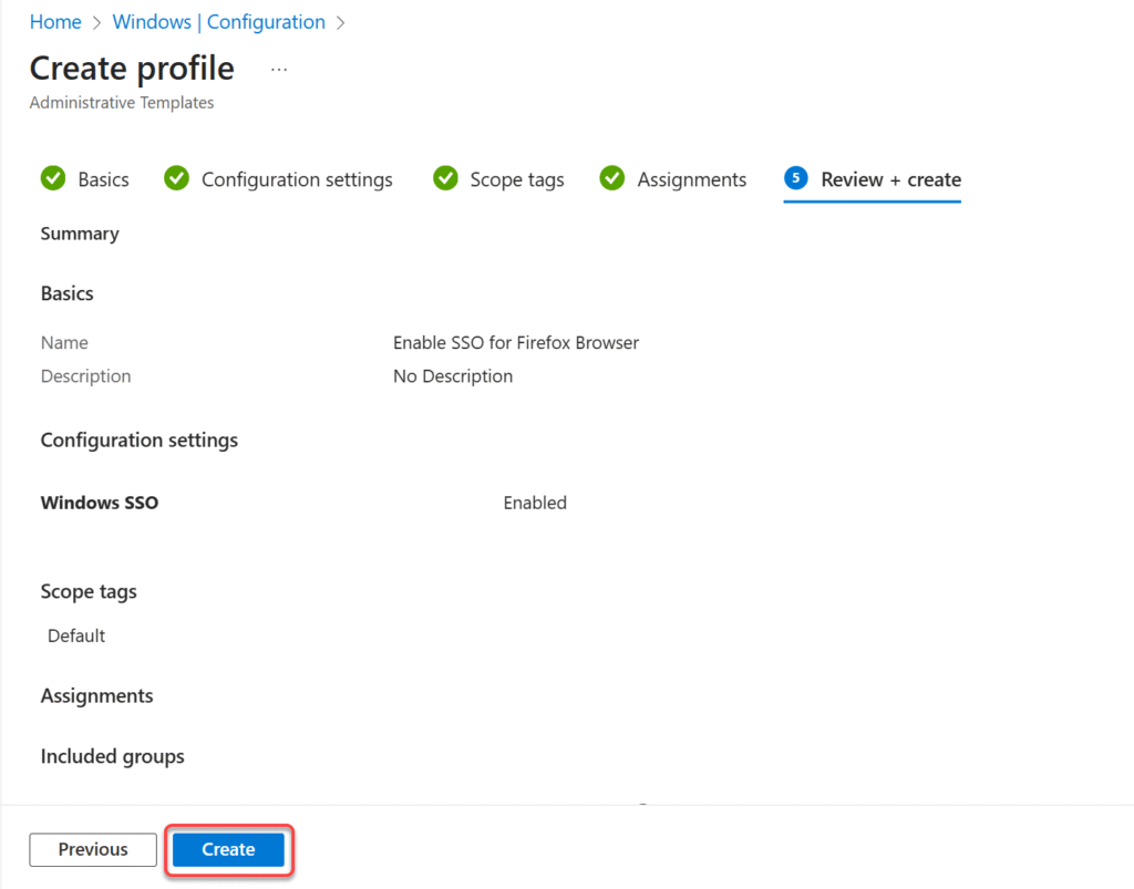 Create a policy to enforce Firefox SSO with Entra ID in Intune