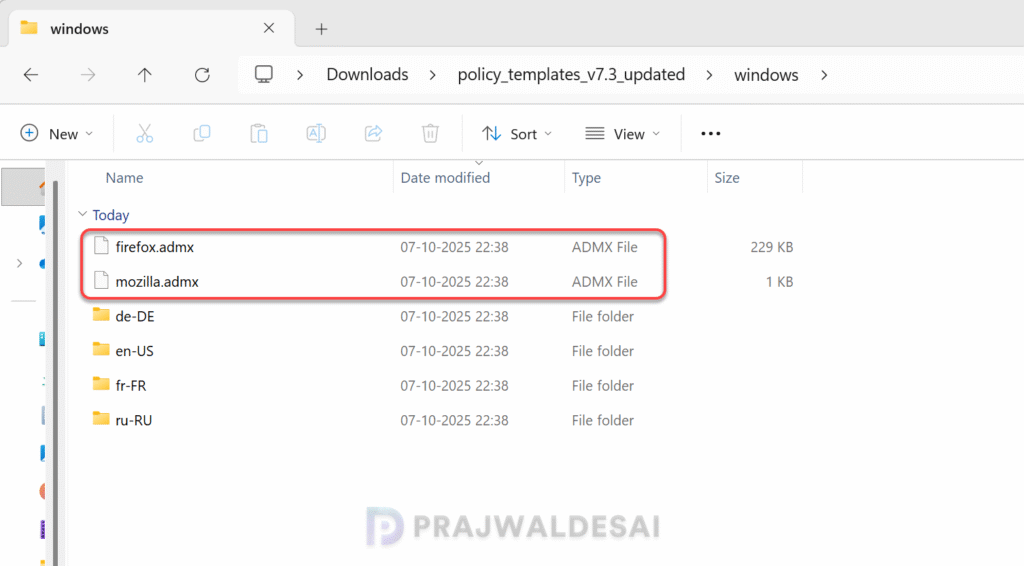 Extract Firefox Policy Templates to a folder