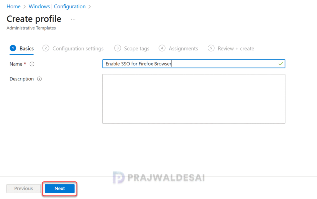 Create Intune policy to enable Windows SSO for Firefox