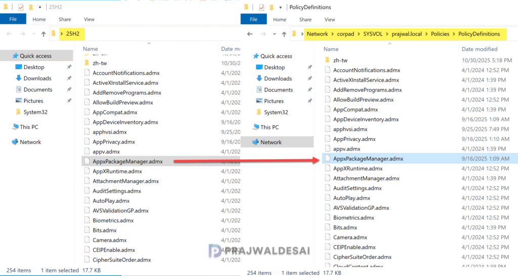 Import the 25H2 ADMX Templates into Central Store
