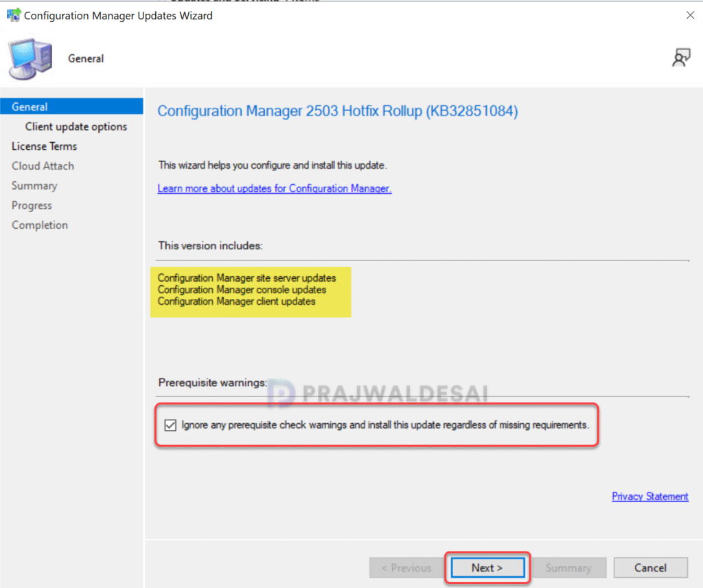 Install SCCM 2503 Hotfix Rollup KB32851084