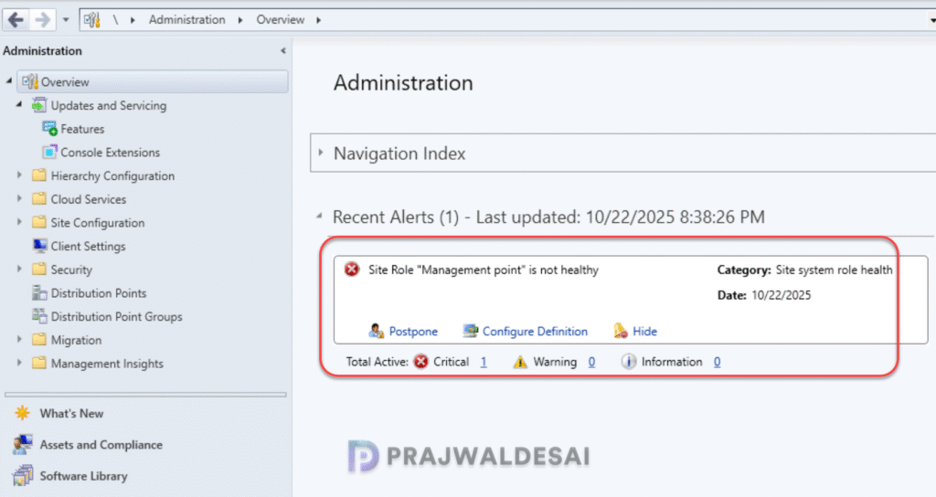 Management Point unhealthy alert in SCCM Console