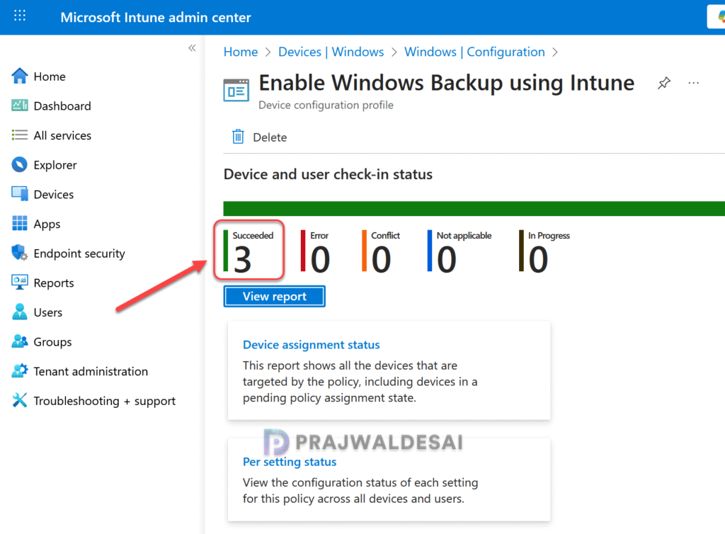 Monitor Windows Backup Policy in Intune