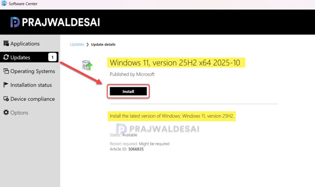 Perform Windows 11 25H2 Upgrade using SCCM