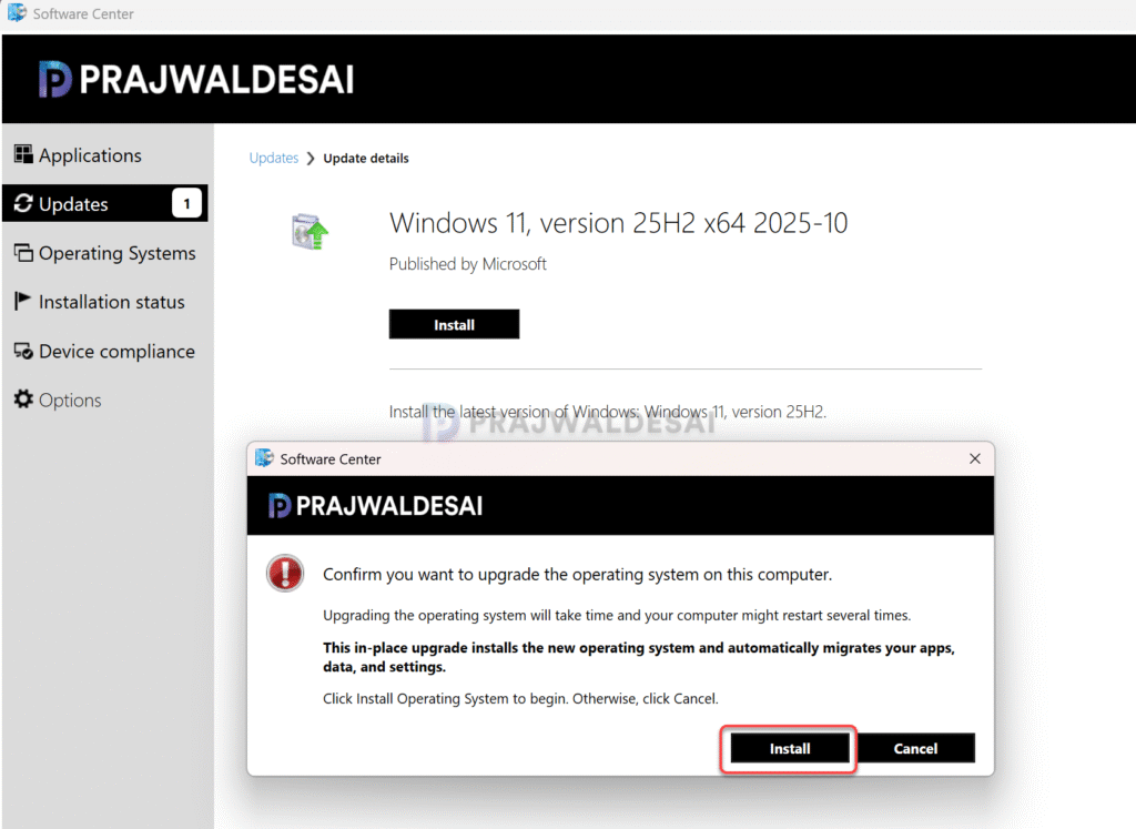 Perform Windows 11 25H2 Upgrade using SCCM