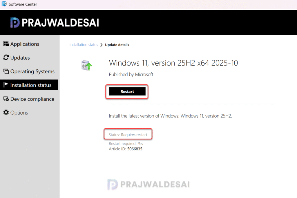 Perform Windows 11 25H2 Upgrade using SCCM