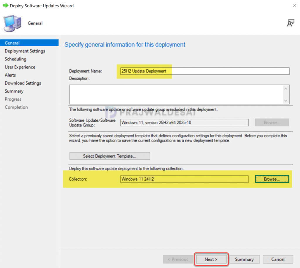 Specify 25H2 Update Deployment Information