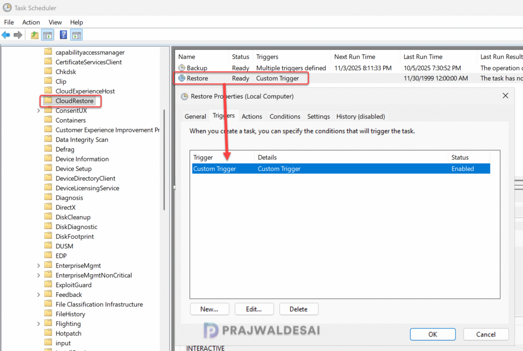 Task Scheduler Cloud Restore
