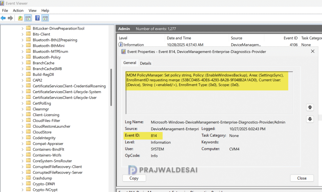 Troubleshoot enable Windows Backup and Restore using Intune