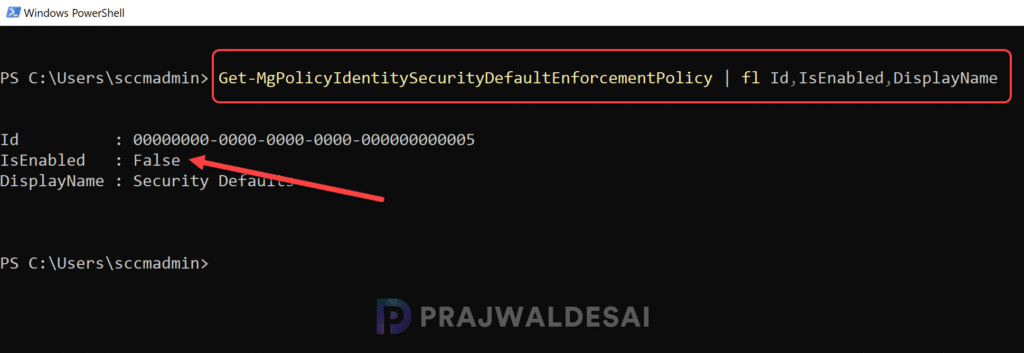 Verify if Security Defaults are disabled via PowerShell