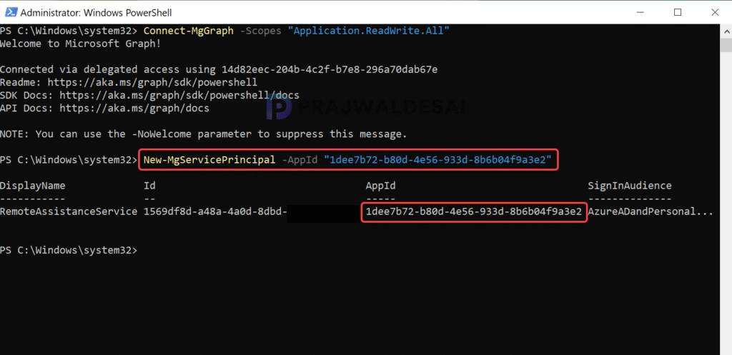 Create a Service Principal for Remote Assistance Service