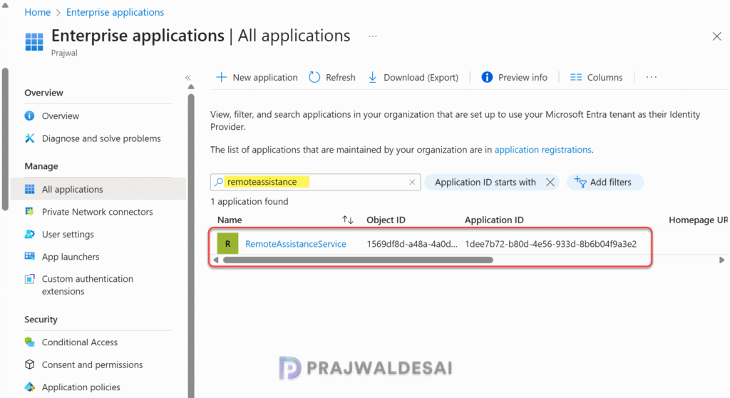 Verify Remote Assistance Service App Registration