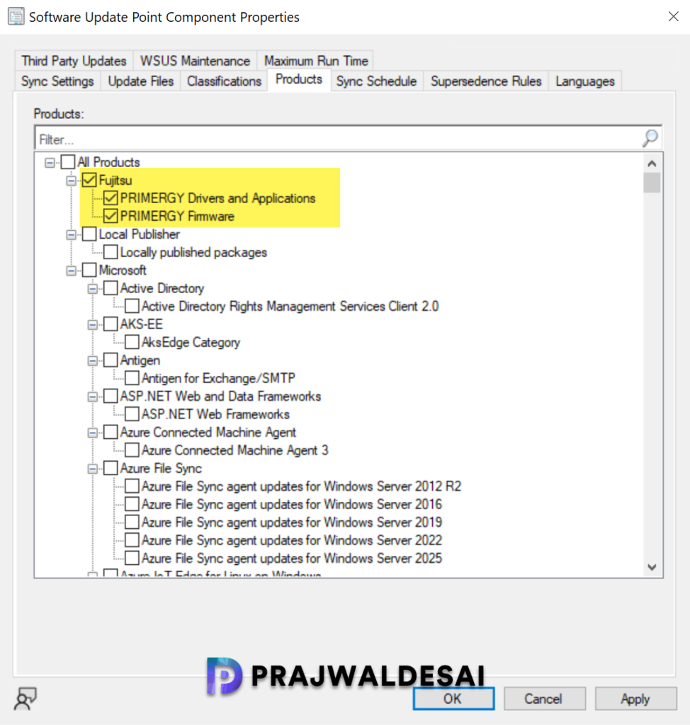 Enable Fujitsu Product Updates in SUP
