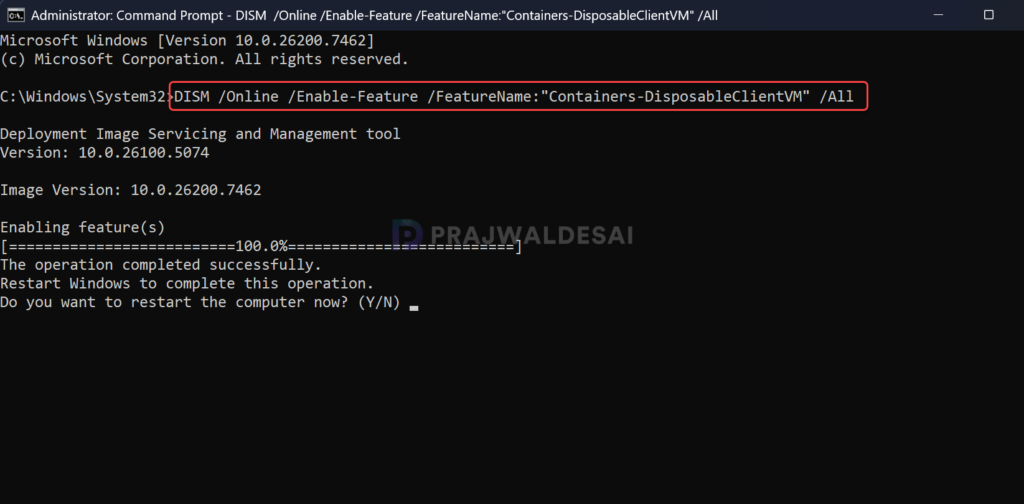 Enable Windows Sandbox using CMD Prompt in Windows 11