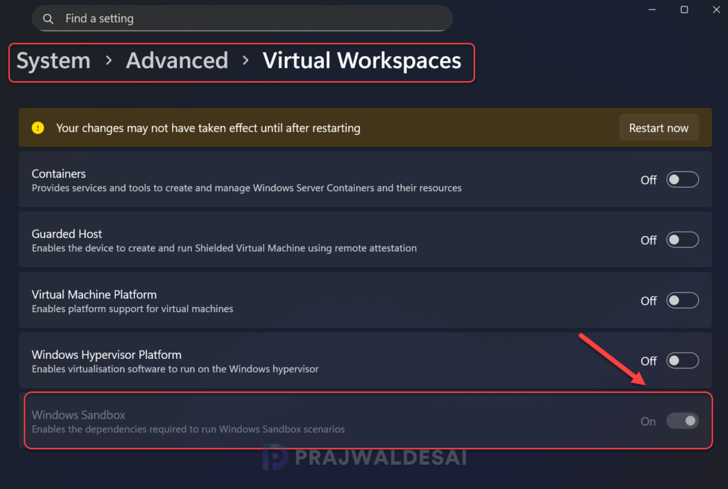 Enable or Disable Windows Sandbox in Windows 11 via Advanced Settings