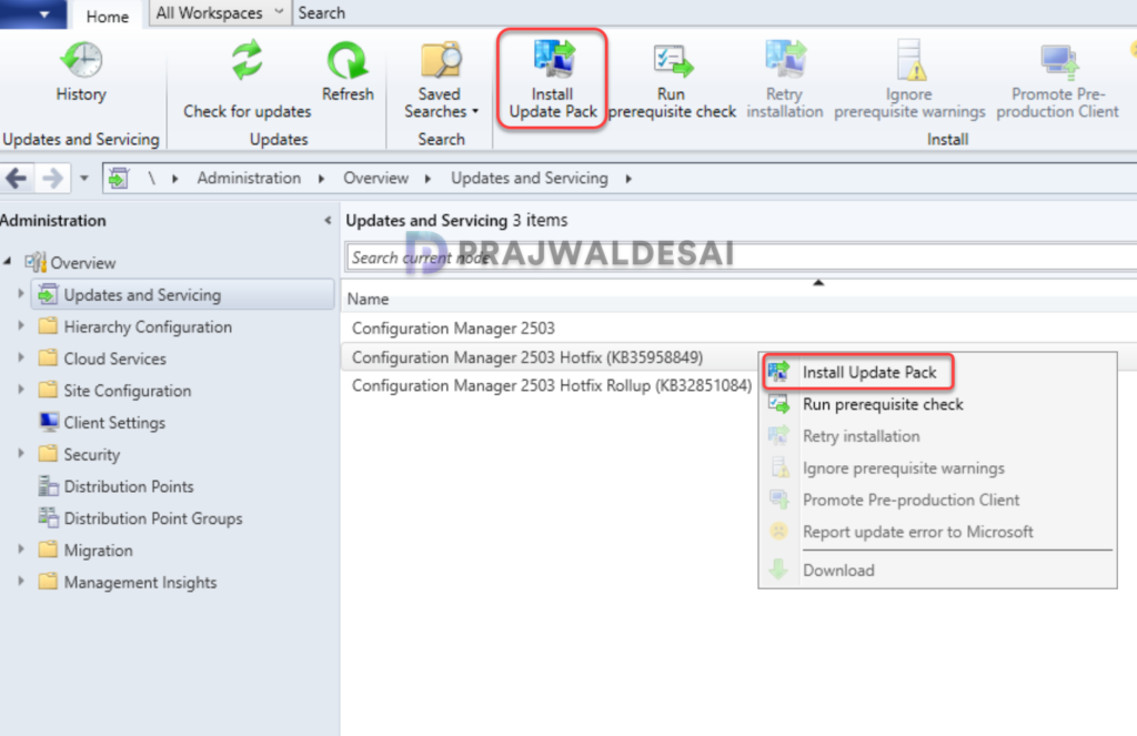 Install Hotfix KB35958849 for Configuration Manager