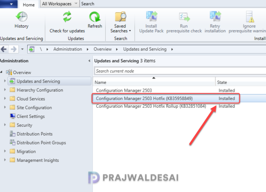 Verify KB35958849 hotfix installation in console