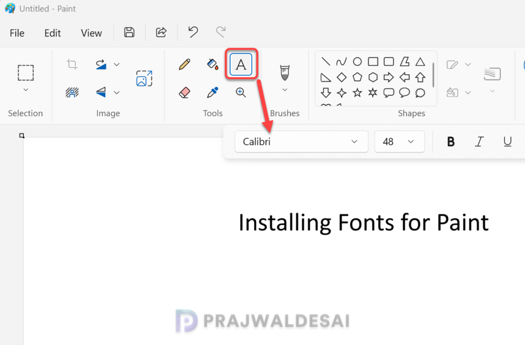 Check available fonts in the Paint App