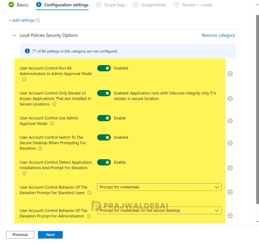 Configure UAC User Account Control using Intune