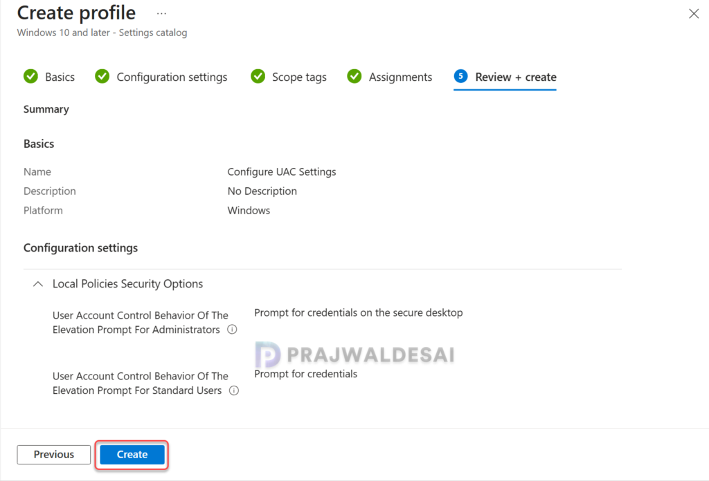 Review and Create UAC Policy in Intune