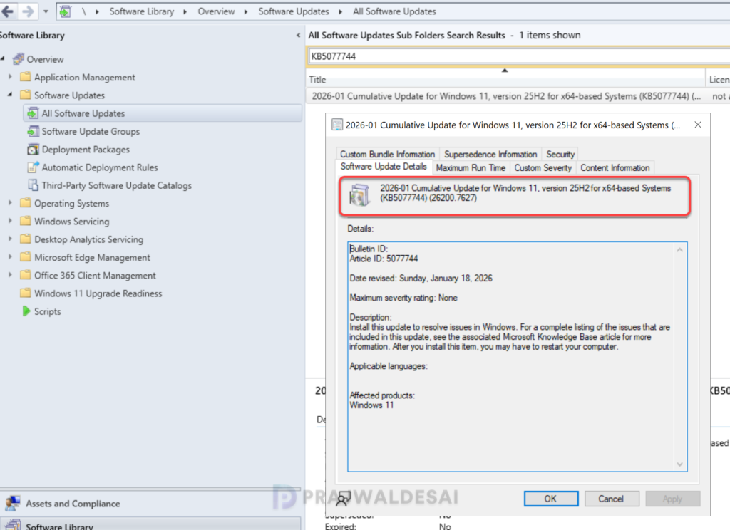 Deploy KB5077744 Update using SCCM