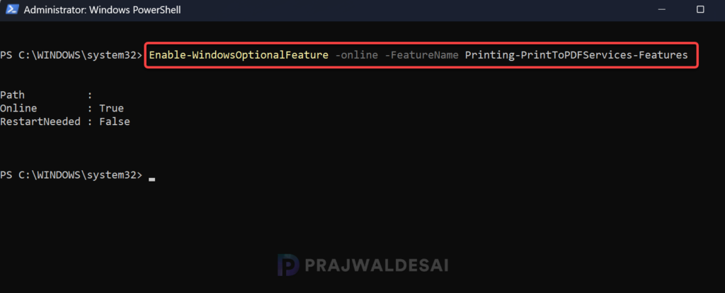 Enable or Reinstall Microsoft Print to PDF via PowerShell