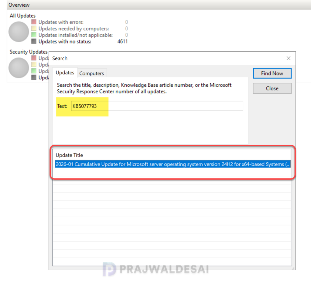 Import KB5077793 Update into WSUS