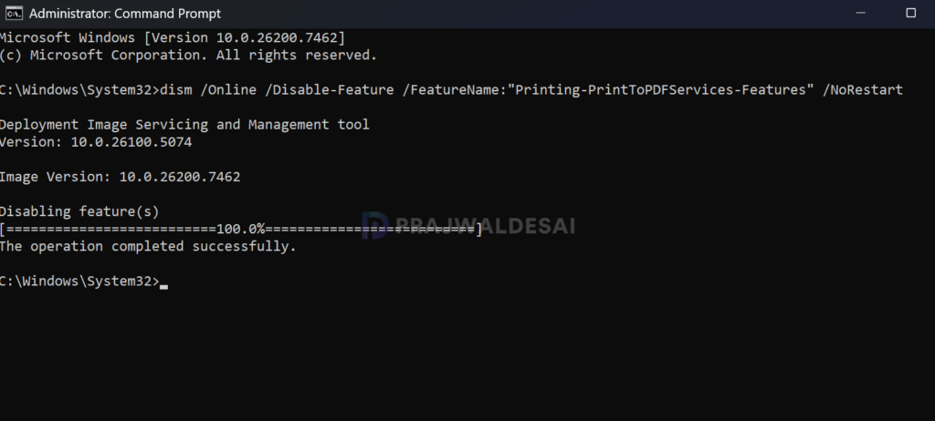Uninstall Microsoft Print to PDF via Command Prompt