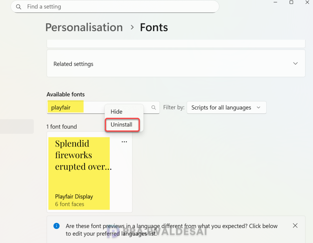 Uninstall a Font from Paint App
