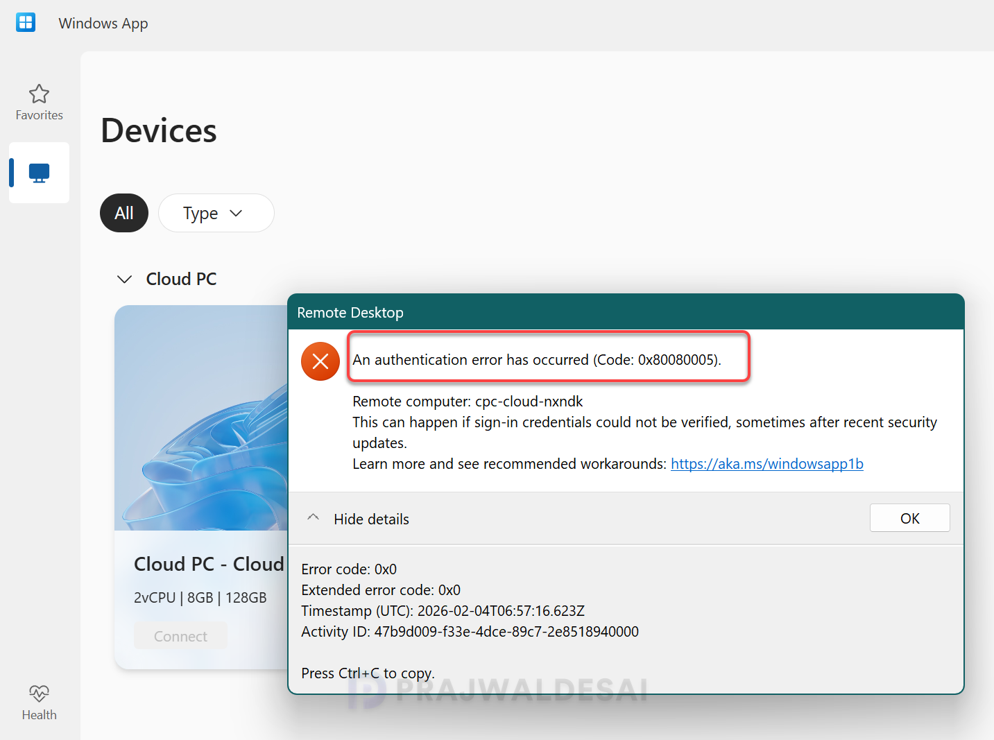 Fix Windows App Authentication Error 0x80080005 for W365 and AVD ...
