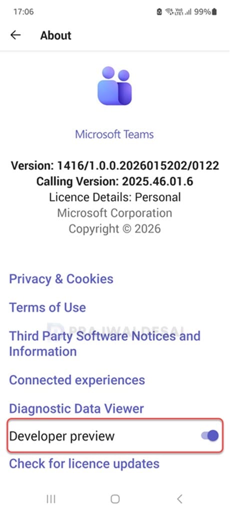 Enable Public Developer Preview in Teams Mobile