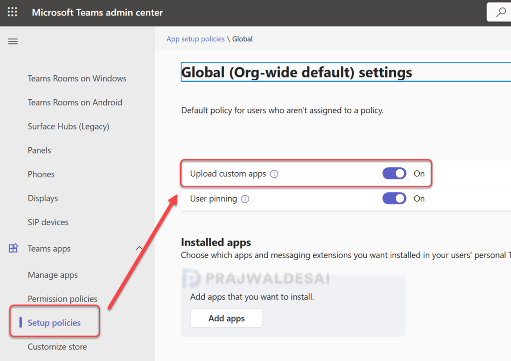 Enable Upload of Custom Apps in Teams admin center