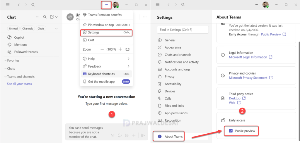 Enable Public Developer Preview in Teams desktop client