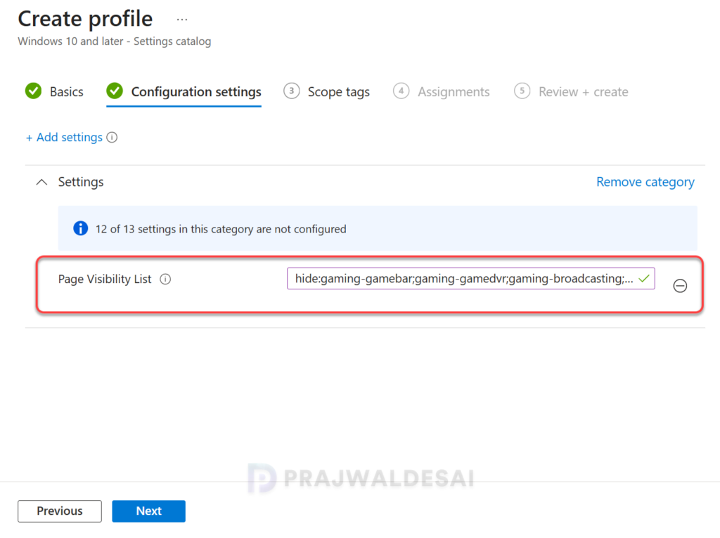 Hide Gaming in Settings Using Settings Catalog