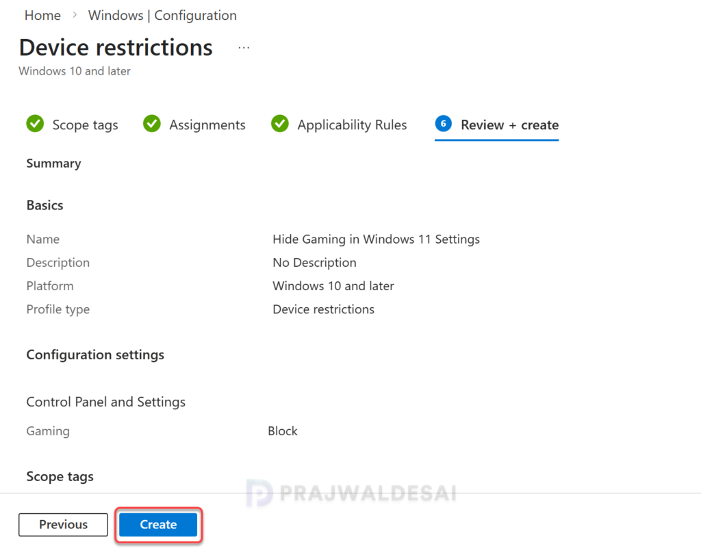 Create and assign device restrictions profile to Windows groups