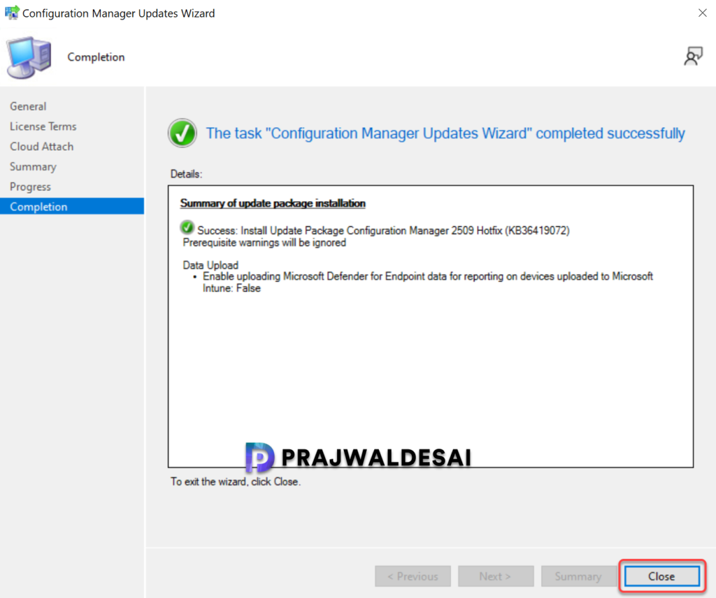 Install Configuration Manager Hotfix KB36419072