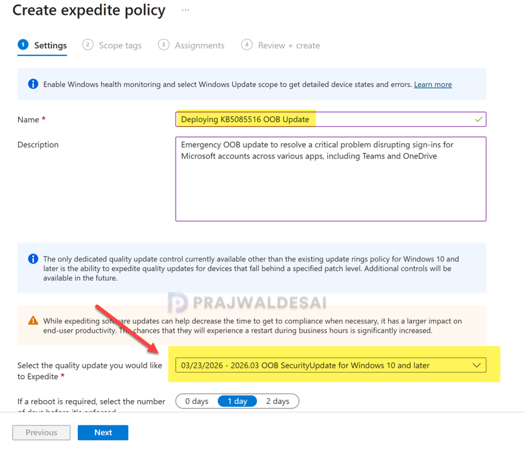 Deploy KB5085516 OOB Update with Intune