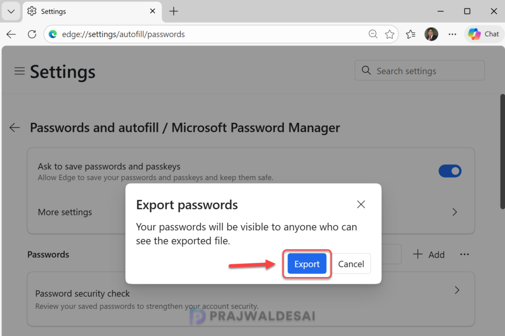 Export Passwords from Microsoft Edge to a CSV File