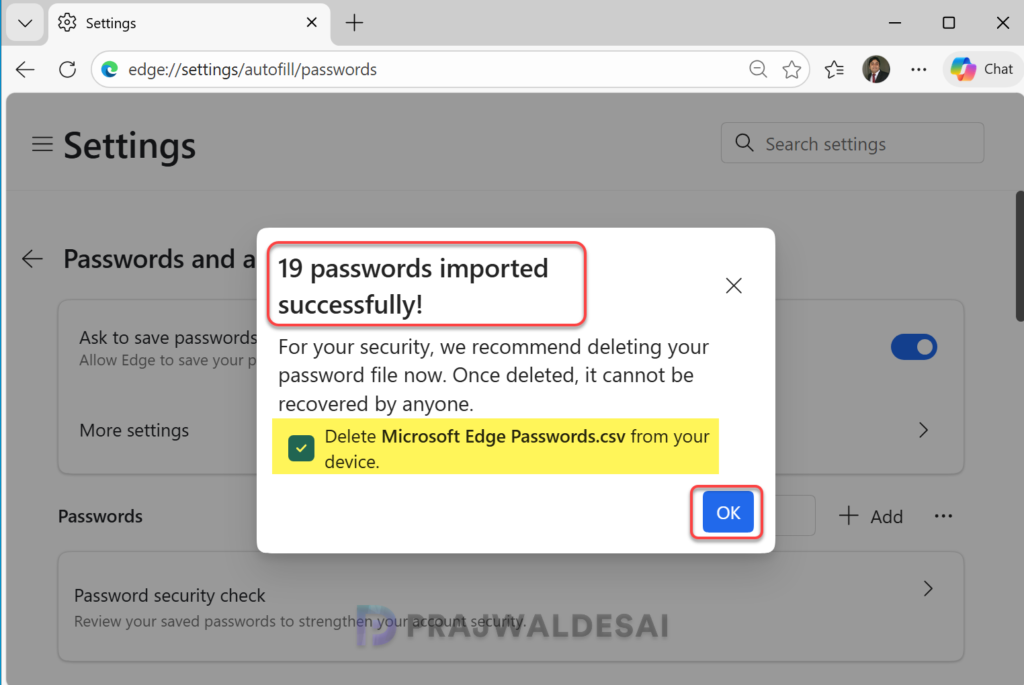 Import Passwords in Edge from a CSV File