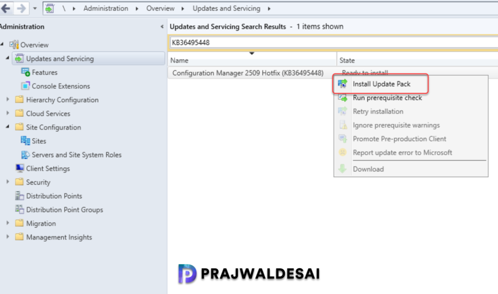 Install KB36495448 Software Update Management Client fix for SCCM