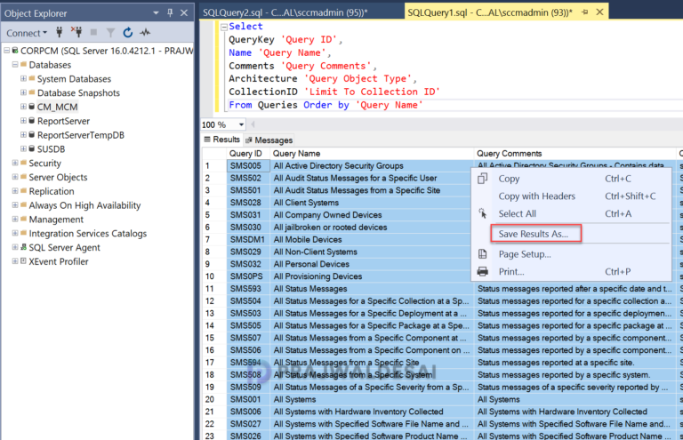 Retrieve All Queries in SCCM using SQL Query » Prajwal Desai