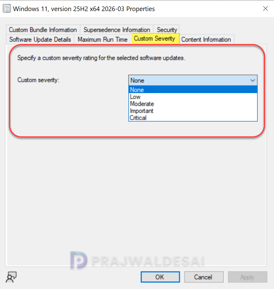 Set Custom Severity for Software Updates in SCCM