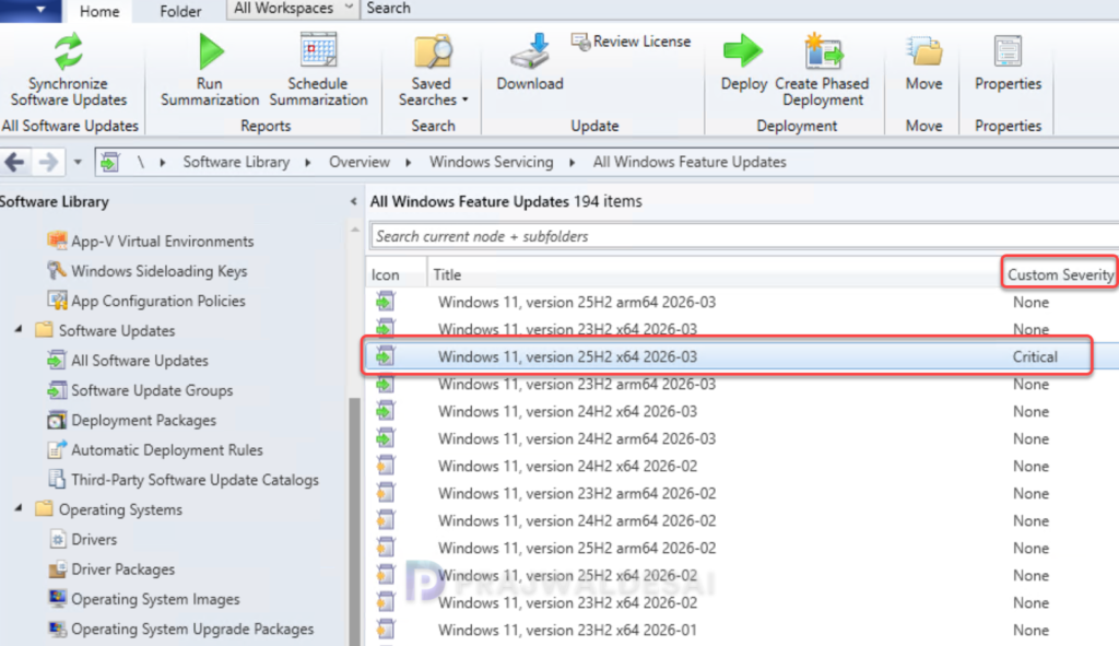 Sort Software Updates with Custom Severity