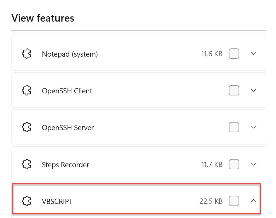 VBscript feature preinsalled on Windows Server 2025