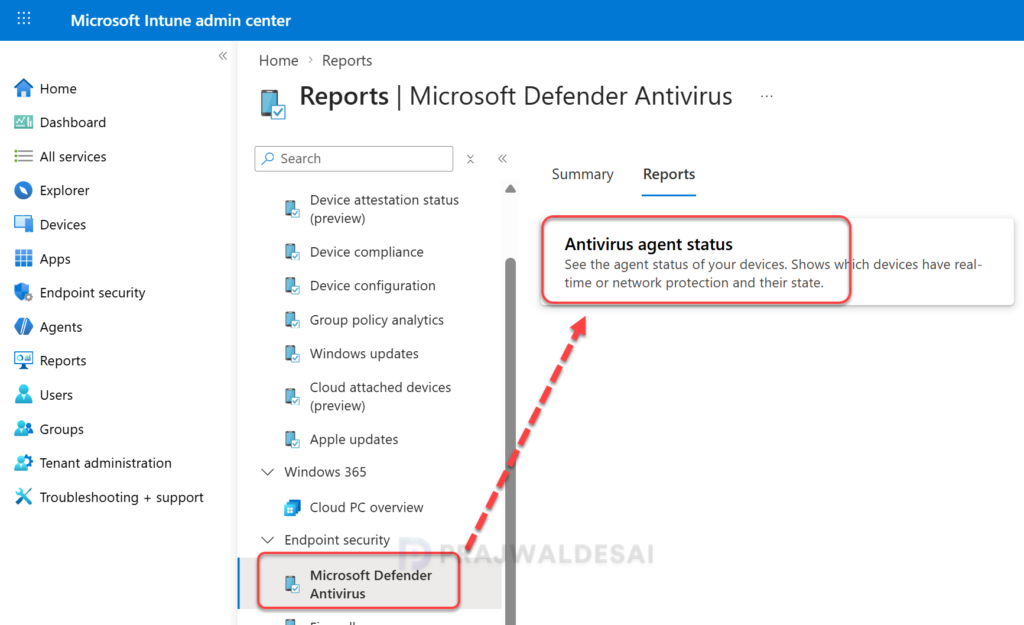 Antivirus agent status report in Intune