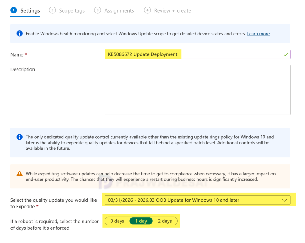 Deploy KB5086672 OOB Update with Intune