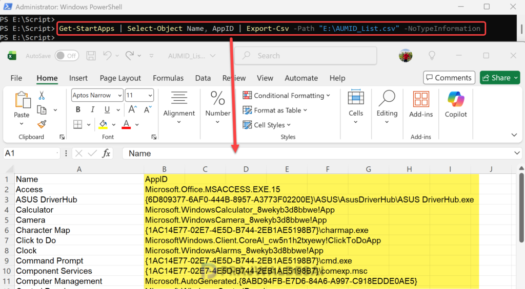 Export Application User Model IDs of installed apps to CSV or Excel