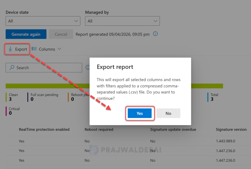 Export Defender Agent data from Intune to CSV File