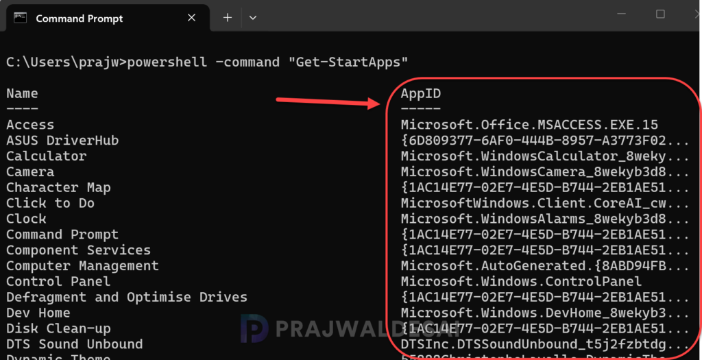 Find AUMID of Installed Apps using CMD Prompt